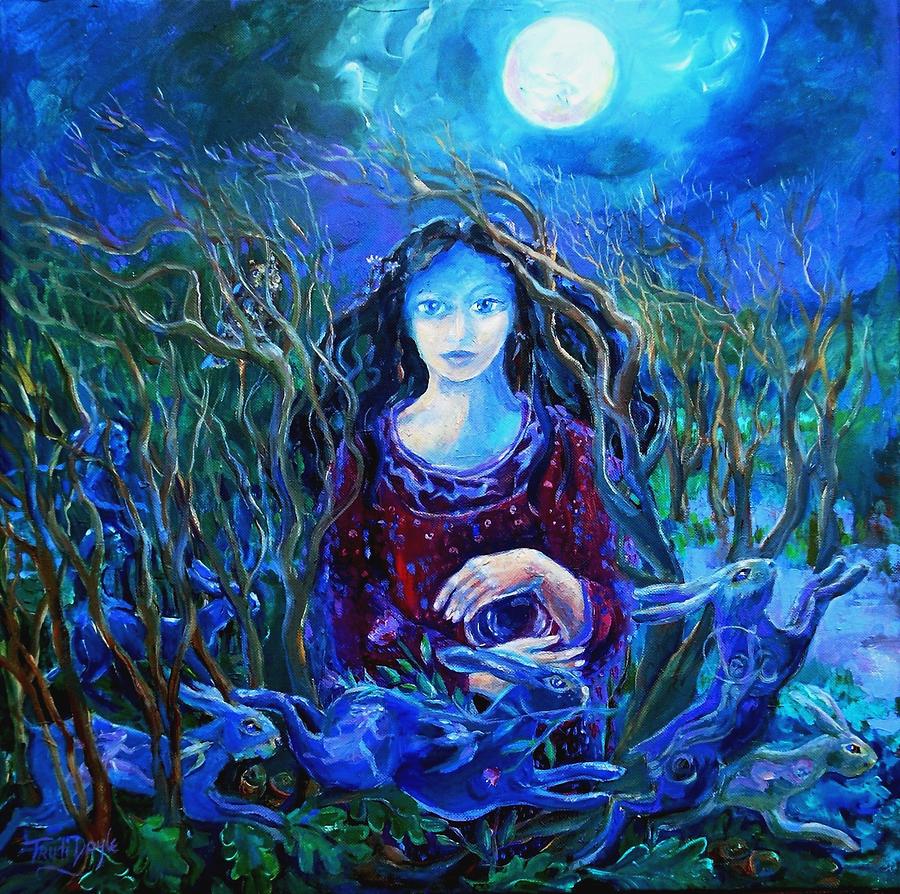 Eostra Holds the Moon Painting by Trudi Doyle