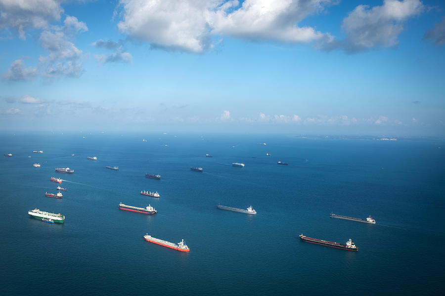 Transport ships at the ocean, Singapore Photograph by Taikrixel