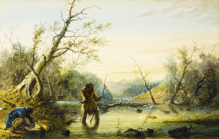 Alfred Jacob Miller Digital Art - Trapping Beaver by Alfred Jacob Miller