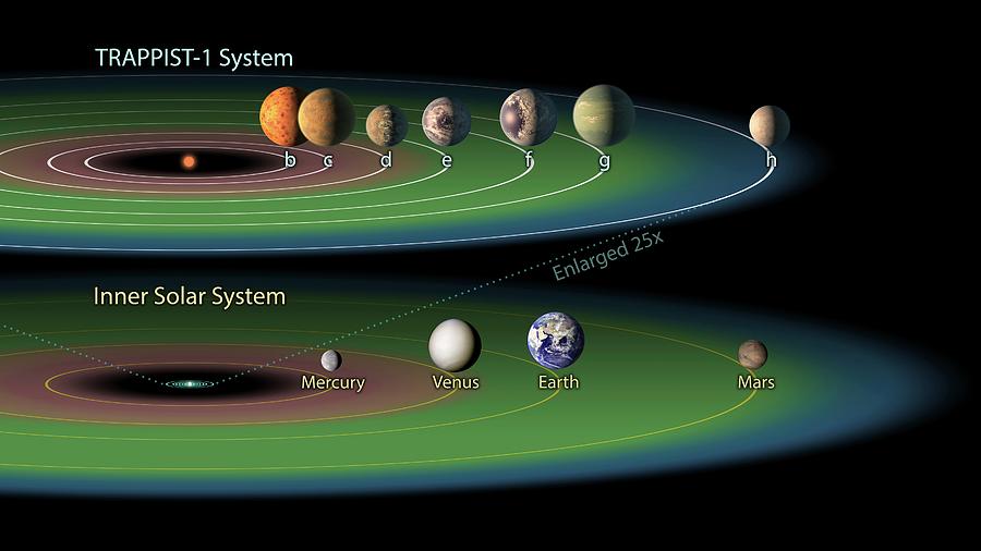 Space Photograph - Trappist-1 Planets And Habitable Zones by Nasa/jpl-caltech/science Photo Library