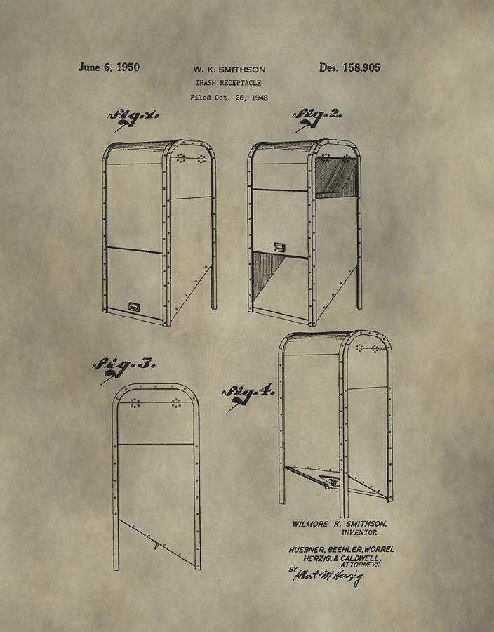 Trash Receptacle Patent Digital Art by Dan Sproul