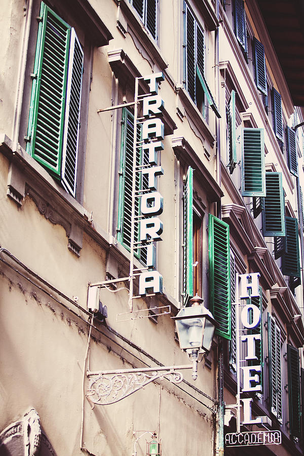 Architecture Photograph - Trattoria Hotel Shop Sign by Kim Fearheiley