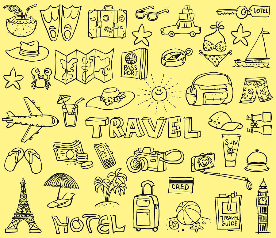 Travel Funny Doodles Drawing by Jobalou