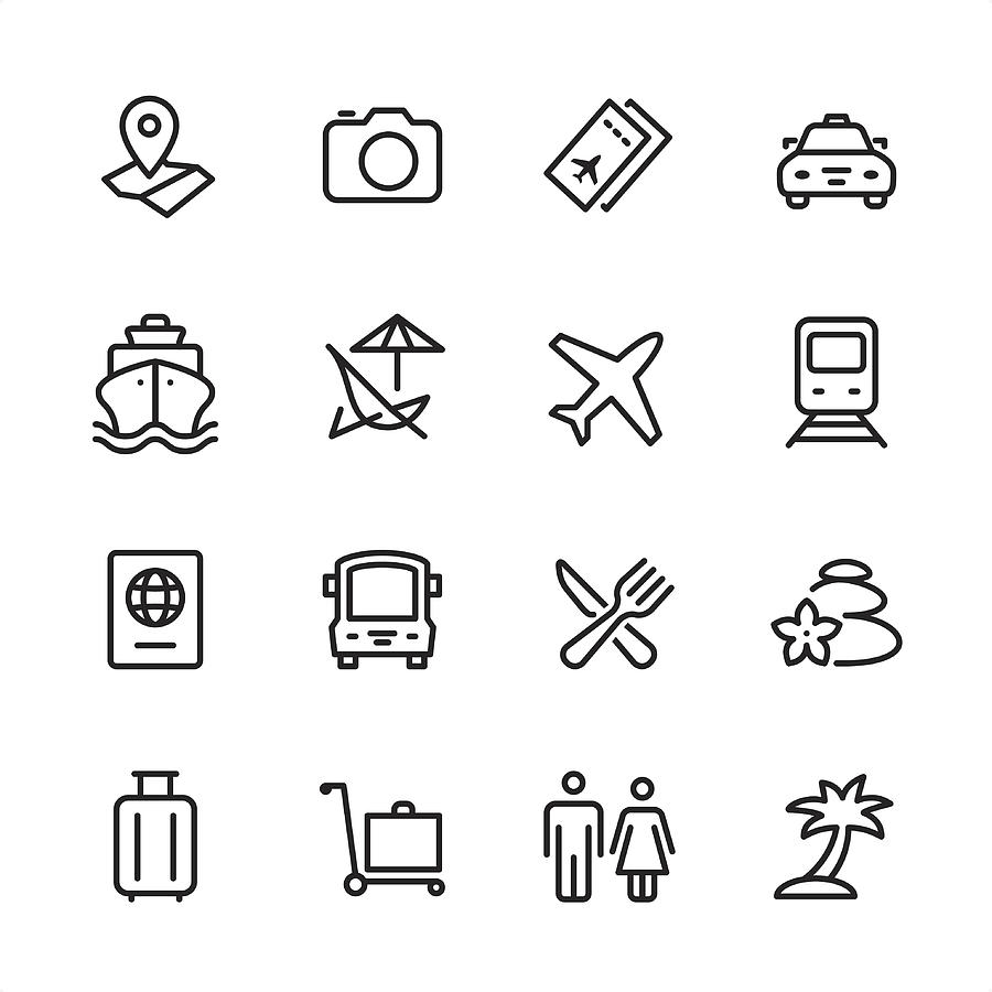 Travel - outline icon set Drawing by Lushik