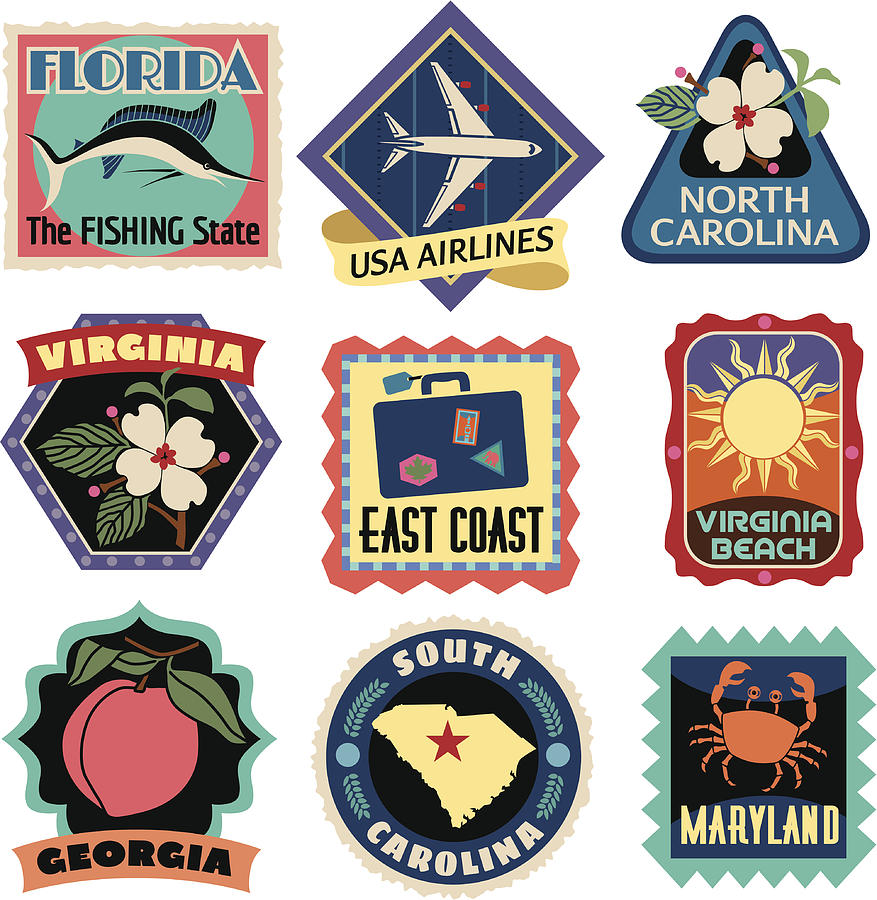 Travel Stickers East Coast USA Drawing by Kathykonkle