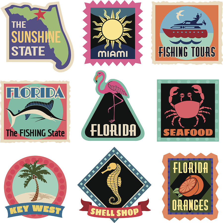 Travel Stickers Florida Drawing by Kathykonkle