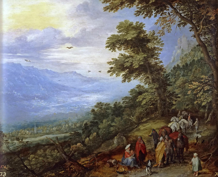 Travelers Meeting Band of Gypsies on Mountain Pass Painting by Jan Brueghel the Elder
