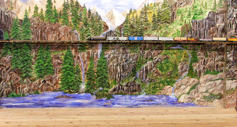 Mountain Painting - Traveling the Rails Wall Mural by Alethea M