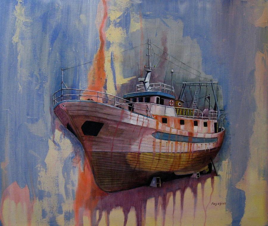 Trawler Painting - Trawler by Ray Agius