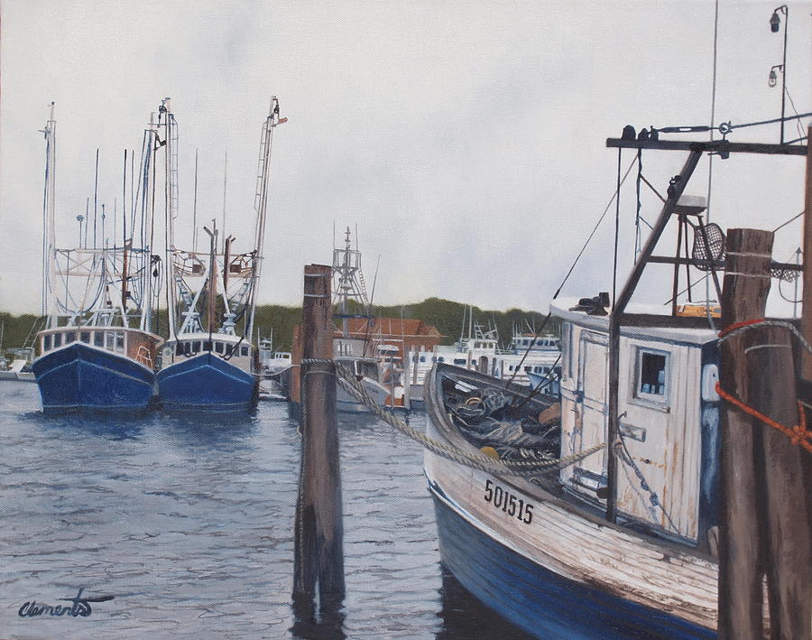 Boat Painting - Trawlers at Gosmans Dock Montauk by Barbara Barber