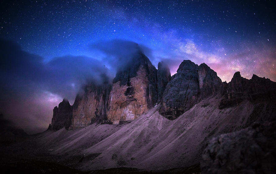 Space Photograph - Tre Cime De Lavaredo At Night by Dr. Nicholas Roemmelt