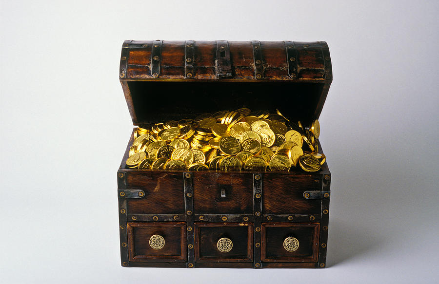Treasure chest on white background Photograph by Garry Gay