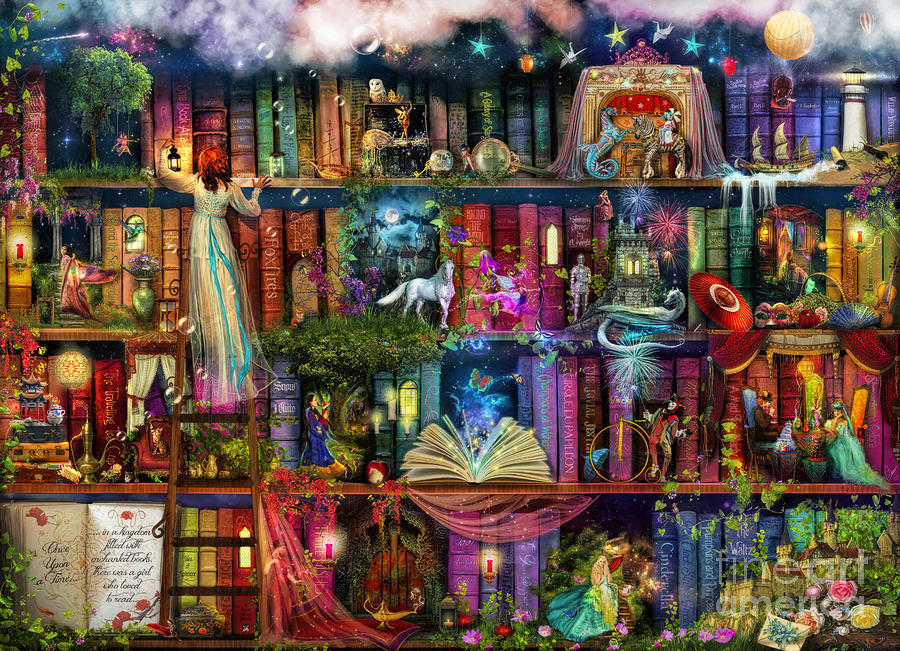 Fairytale Digital Art - Fairytale Treasure Hunt Book Shelf by MGL Meiklejohn Graphics Licensing