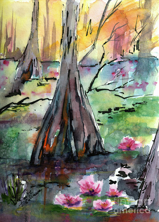 Tree 2 Beauty Among The Cypress Trees  Painting by Ginette Callaway