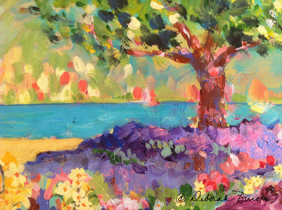 Tree And Flowers By The Water Painting by Deborah Burow