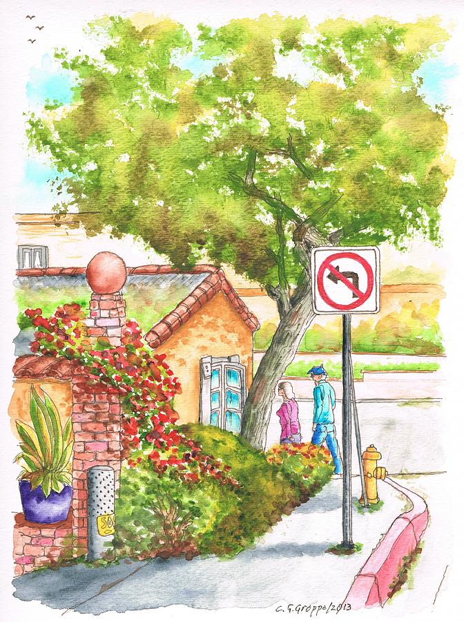 Tree and Not Turn To The Left sign in Laguna Beach - California Painting by Carlos G Groppa