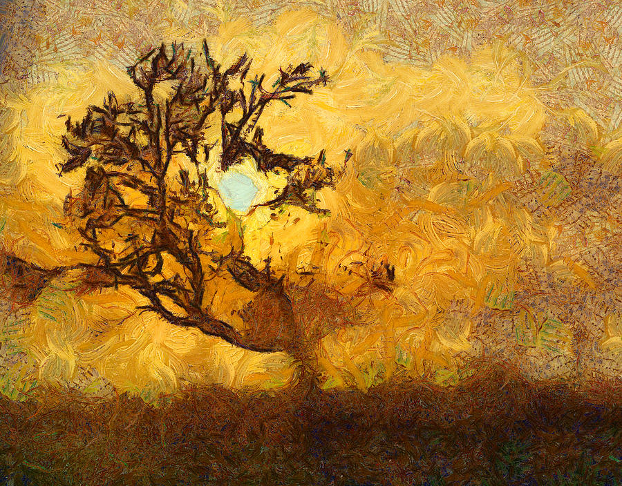 Tree at sunset - digital painting in van gogh style with warm orange and brown colors Photograph by Matthias Hauser