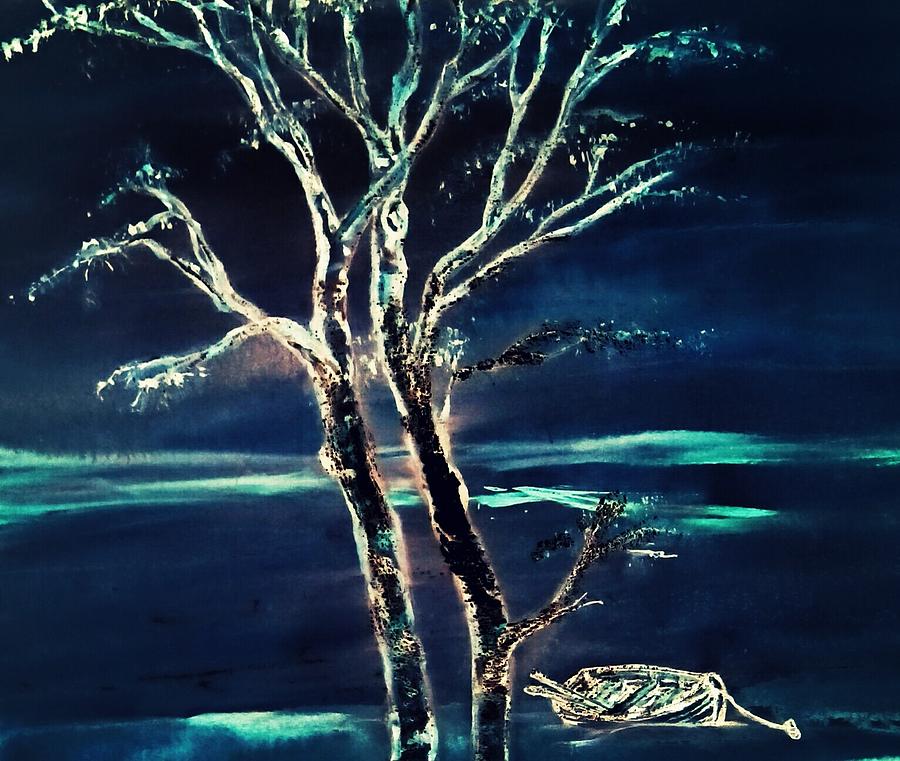 Tree Boat Painting Blue Edit Photograph by Candy Floss Happy