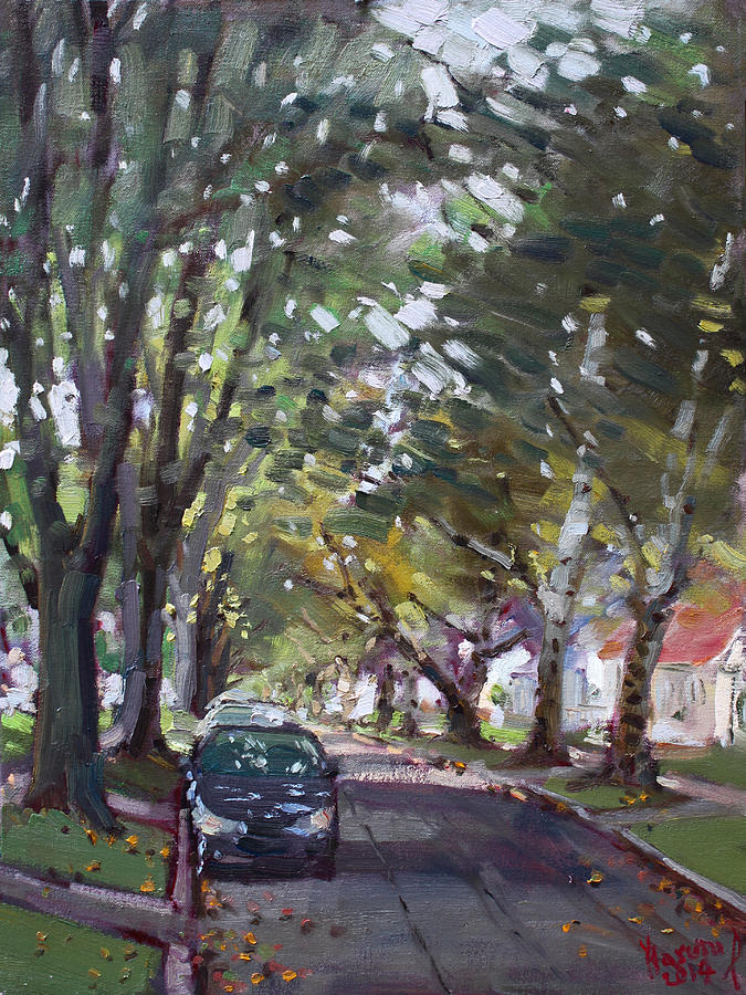 Car Painting - Tree Covered 81st Street LaSalle by Ylli Haruni