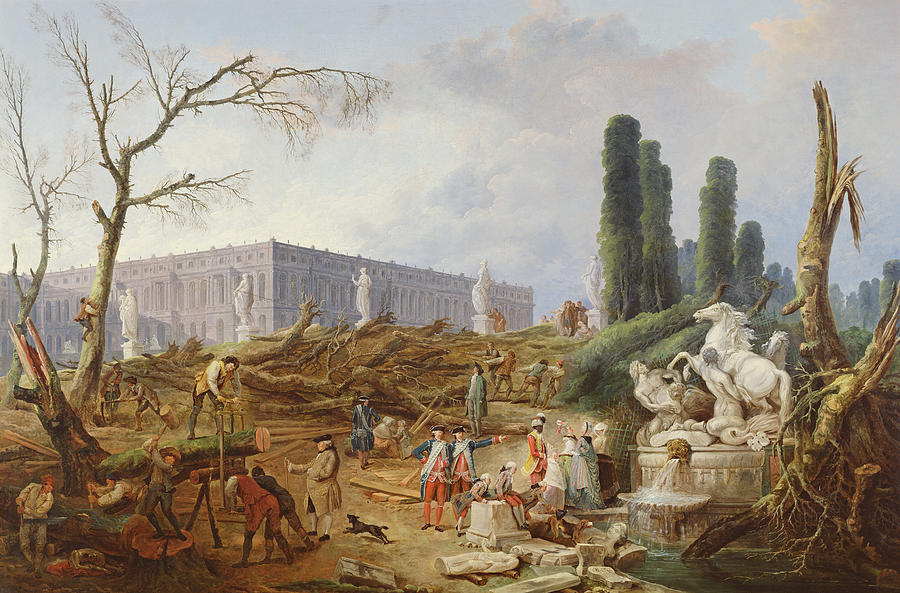 Tree Photograph - Tree Felling In The Garden Of Versailles Around The Baths Of Apollo, 1775-77 Oil On Canvas by Hubert Robert