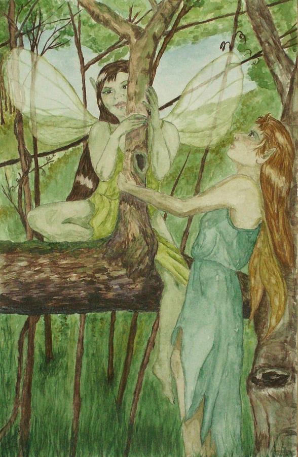Fairies Painting - Tree Fey by Carrie Viscome Skinner Fairies Painting - Tree Fey by Carrie Viscome Skinner