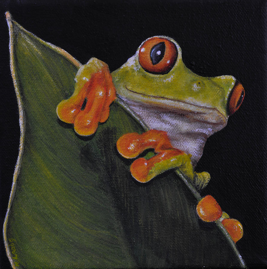 Tree Frog Peeking at You Painting by Nancy Lauby