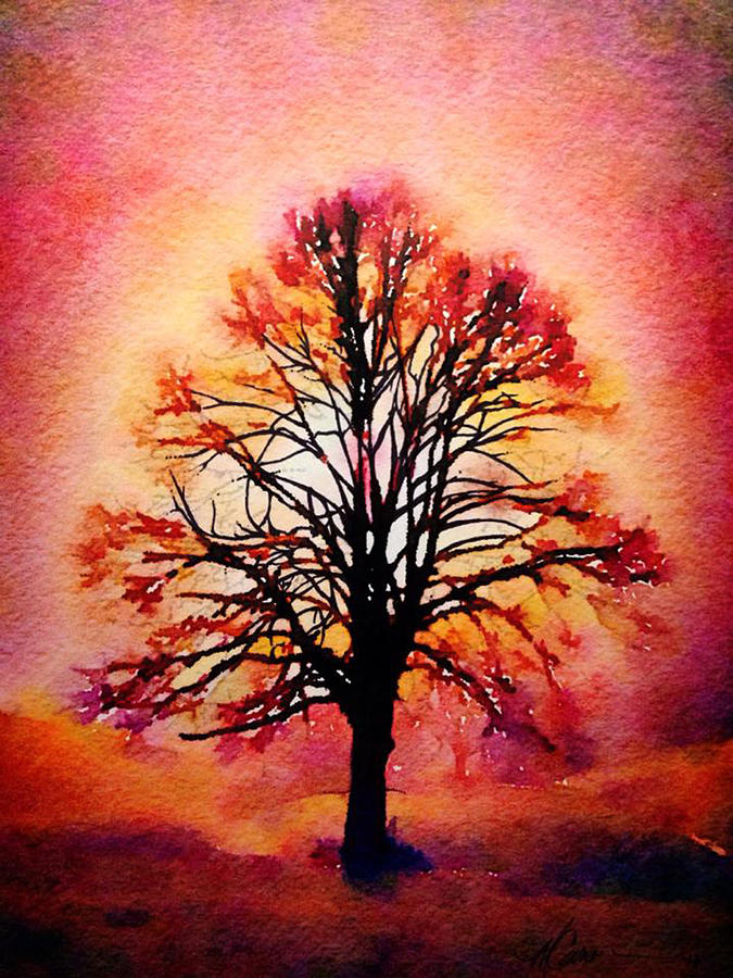 Tree In Fog Painting by Melissa D'Ortenzio