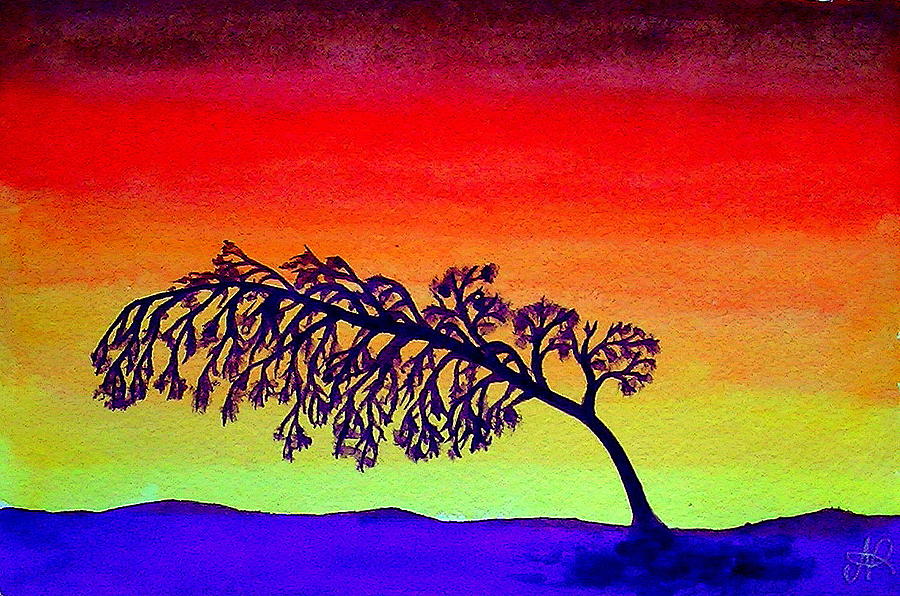 Tree in Sunset Painting by Nieve Andrea
