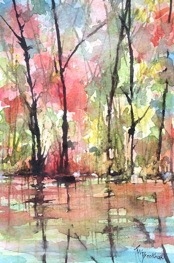 Tree Painting - Tree Line Reflections by Robin Miller-Bookhout