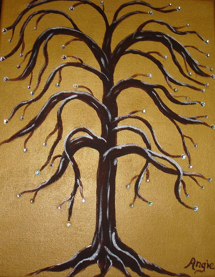 Tree of Life with Rhinestones Painting by Angie Butler