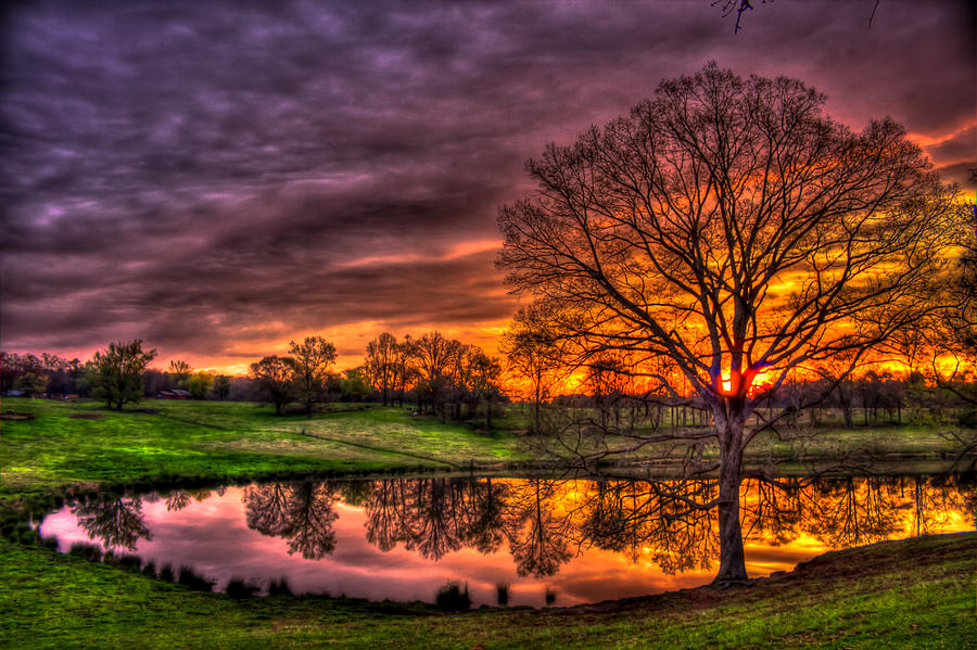 Only From Heaven Sunrise Reflections Upon A Farm Pond Art Photograph by Reid Callaway