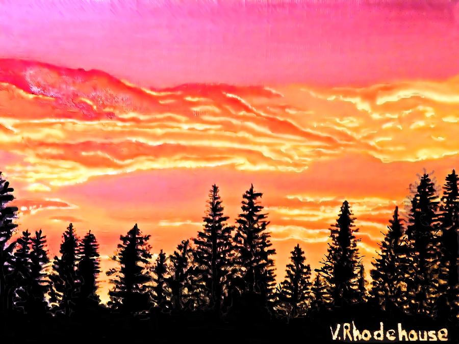 Tree Sunset Painting by Victoria Rhodehouse