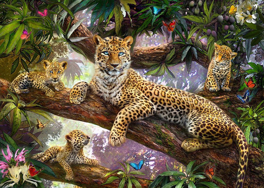 Tree Top Leopard Family Photograph by MGL Meiklejohn Graphics Licensing