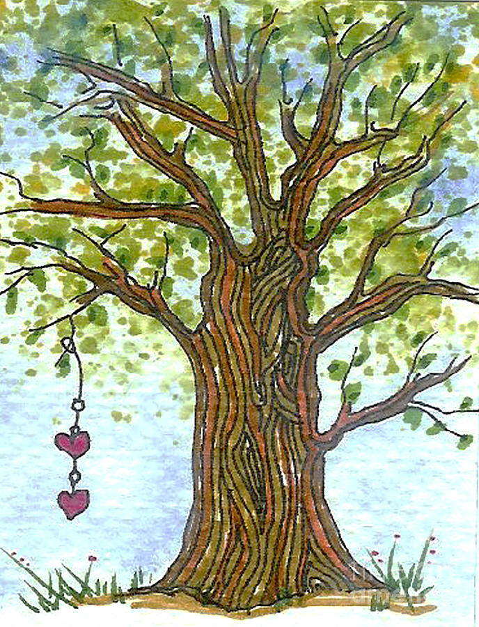 Tree with hearts Mixed Media by Ruth Dailey