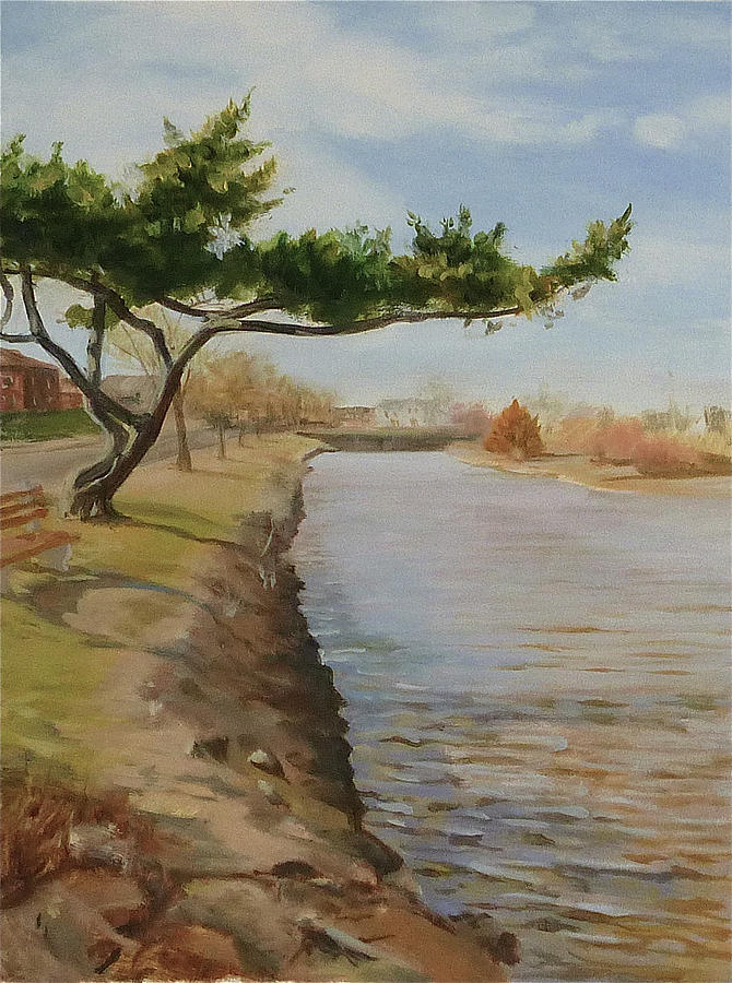 Tree with Lake Painting by Ellen Paull