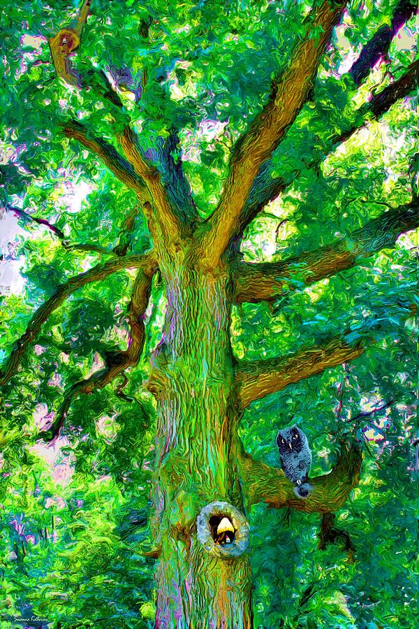 Owl Painting - Tree With Owl Gnome And Mushroom by Susanna Katherine