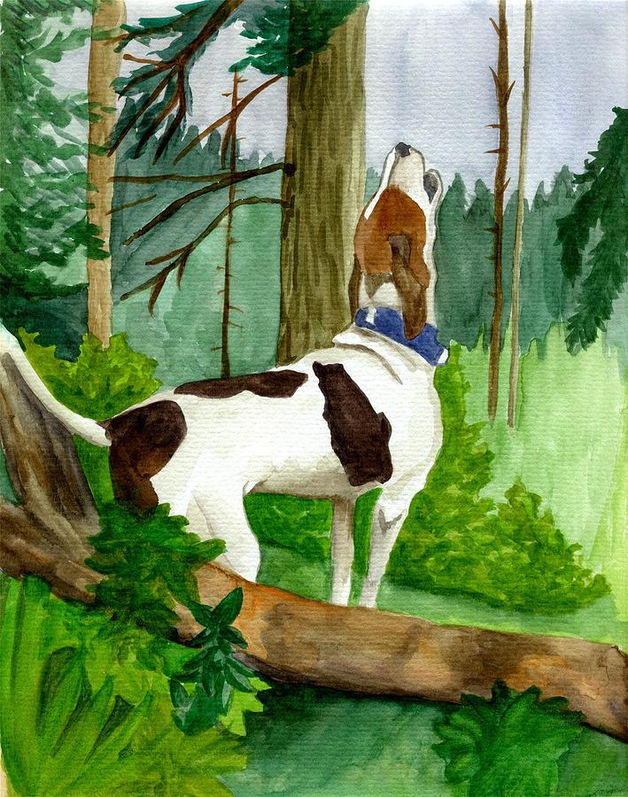 TREEING WALKER COONHOUND Dog Watercolor ART Print DJR 