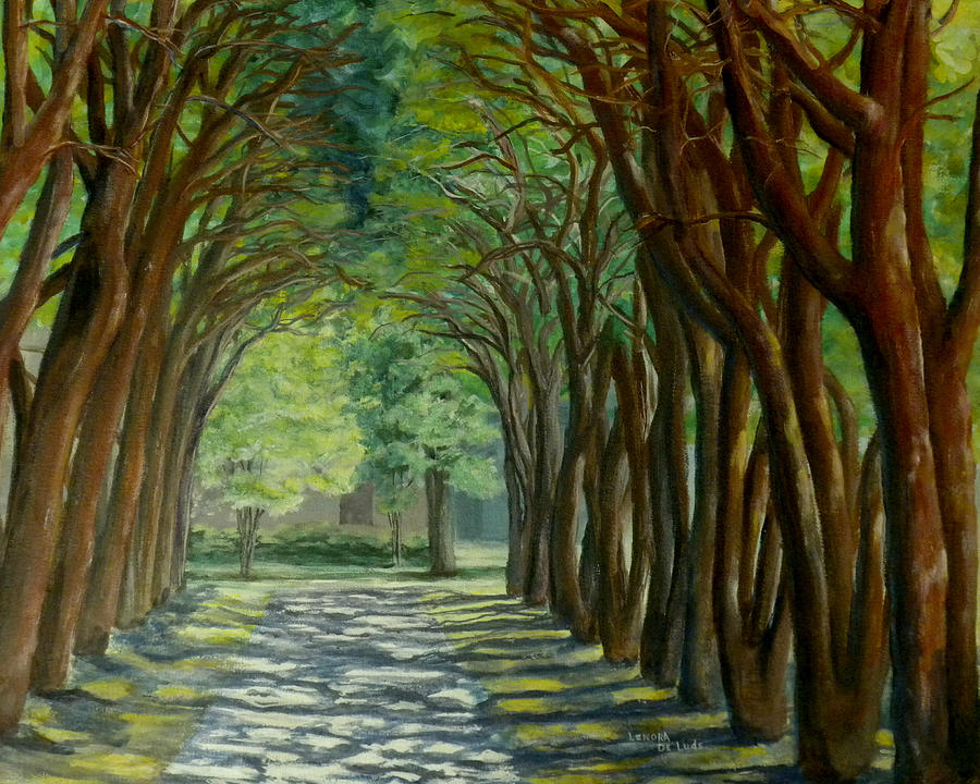 Treelined Walkway at LSU in Shreveport Louisiana Painting by Lenora  De Lude