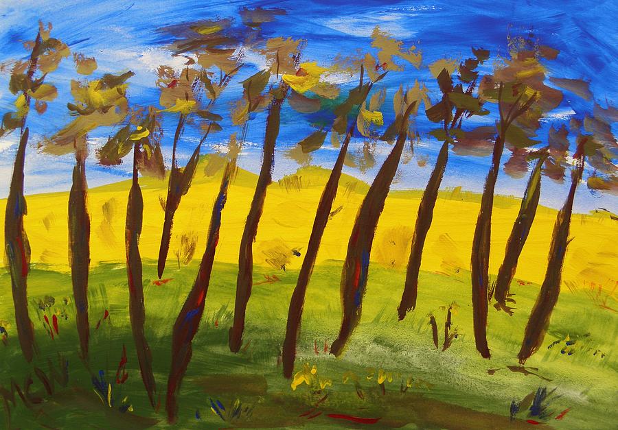 Trees Against Cobalt Blue Sky Painting by Mary Carol Williams