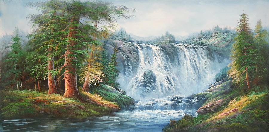 Trees and a waterfall Painting by Unknown - Fine Art America