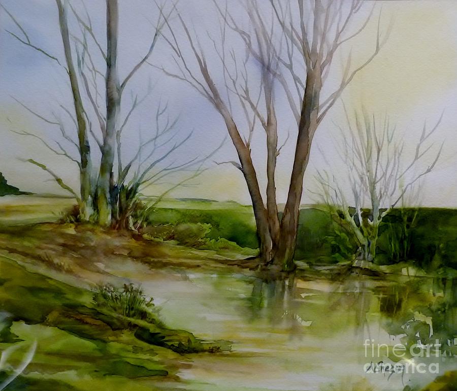 Trees and Pond Painting by Donna Acheson-Juillet