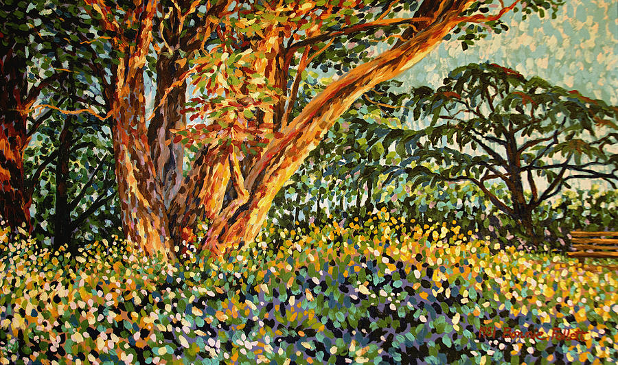 Trees at Sunset in Lafayette Park Painting by Bonnie Follett