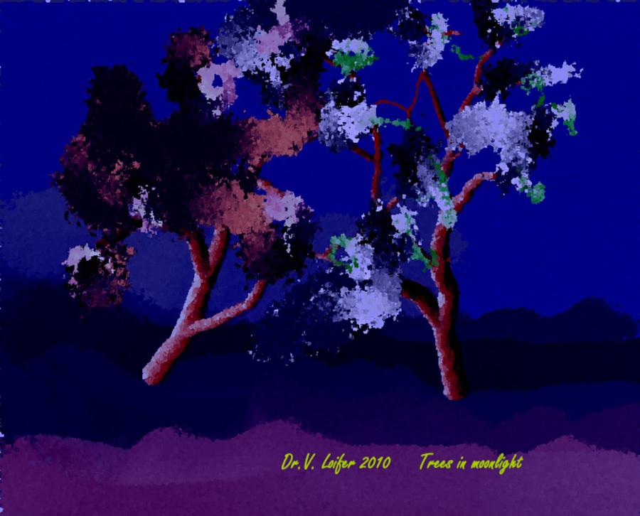 Trees in moonlight Digital Art by Dr Loifer Vladimir