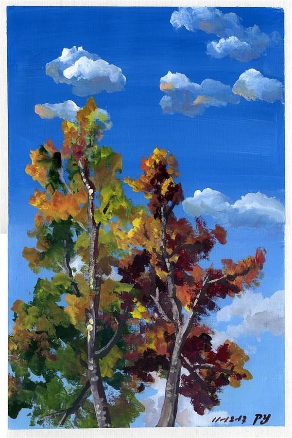 Trees in my front yard Painting by Ping Yan