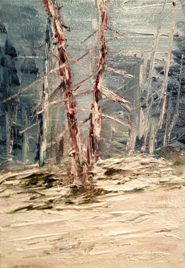 Trees in the Clearing - Winter Painting by Desmond Raymond