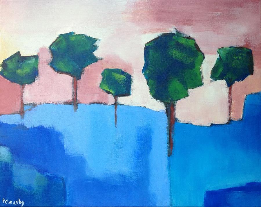 Tree Painting - Trees on Blue  by Patricia Cleasby