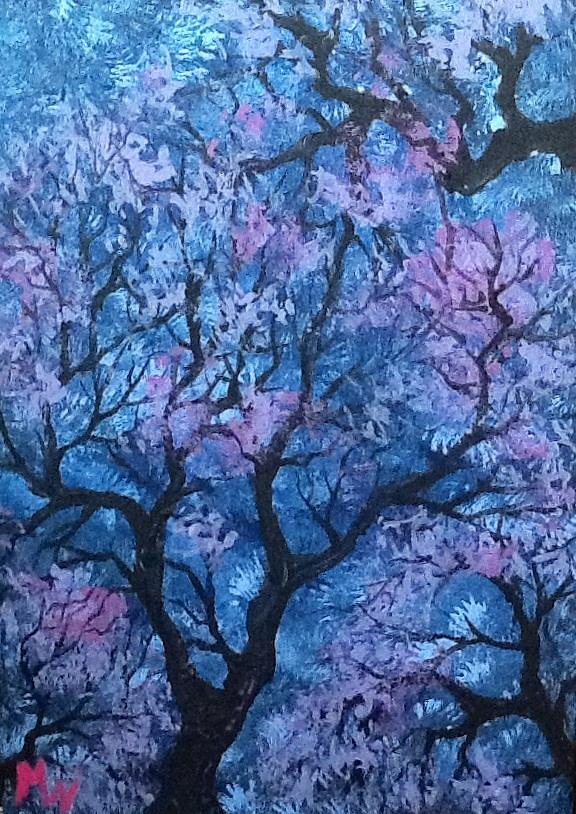 Treetop blues Painting by Megan Walsh