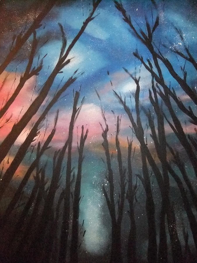 Treetops Against Night Sky Painting by Lynne McQueen