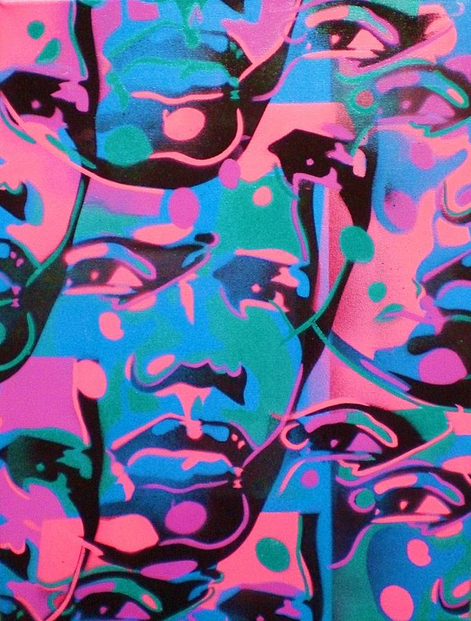 Pink Painting - Tribal Graffiti Faces by Leon Keay