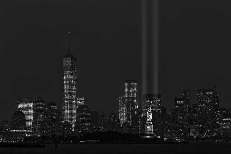 Tribute In Lights 2013 BW Photograph by Susan Candelario